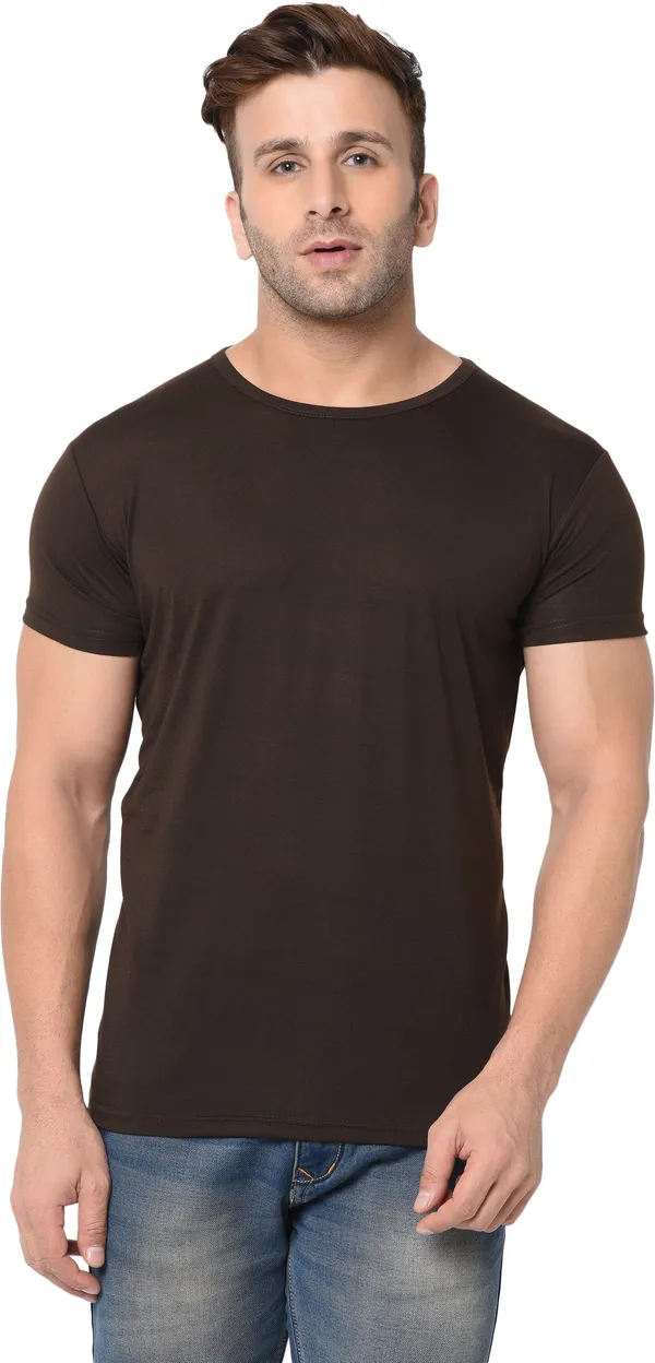 Brown_Cotton_Solid_Round_Neck_Regukar_Fit_T-Shirt_For_Men