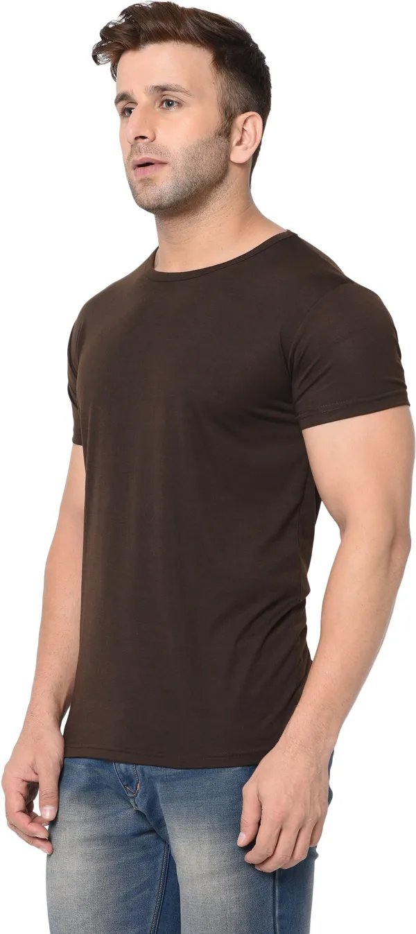 Brown_Cotton_Solid_Round_Neck_Regukar_Fit_T-Shirt_For_Men