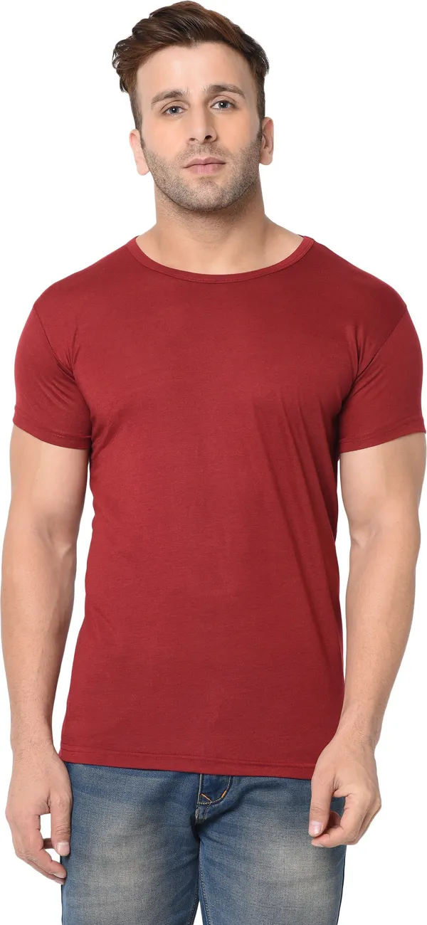 Maroon_Cotton_Solid_Round_Neck_Regukar_Fit_T-Shirt_For_Men