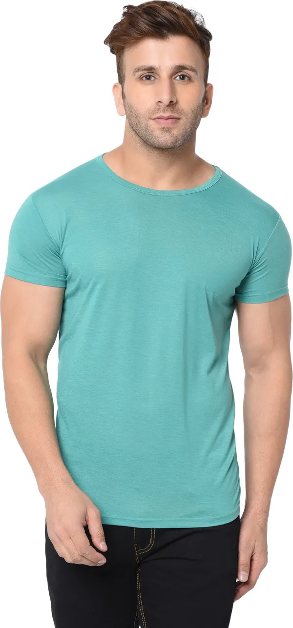 Light_Green_Cotton_Solid_Round_Neck_Regukar_Fit_T-Shirt_For_Men