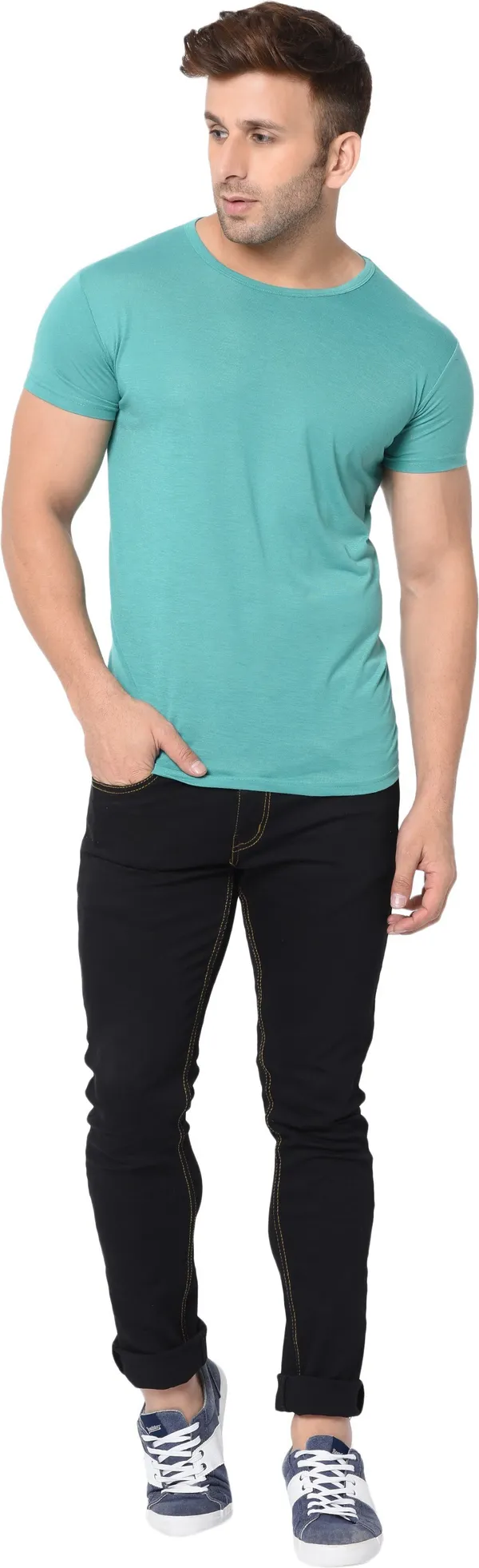 Light_Green_Cotton_Solid_Round_Neck_Regukar_Fit_T-Shirt_For_Men