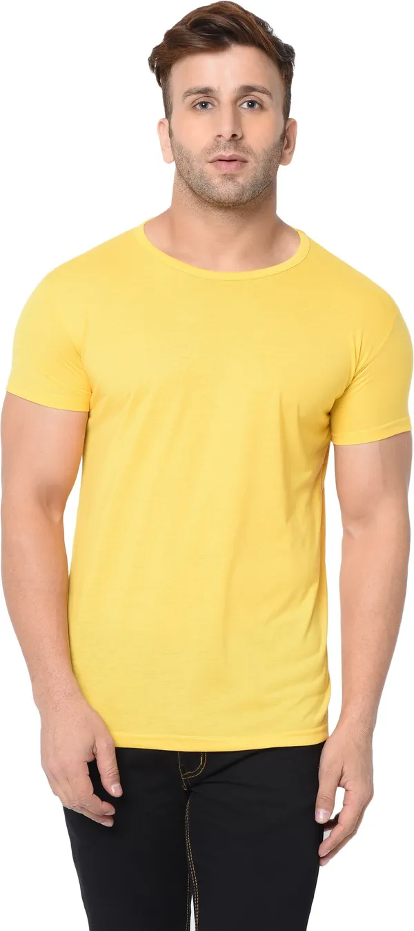 Yellow_Cotton_Solid_Round_Neck_Regukar_Fit_T-Shirt_For_Men