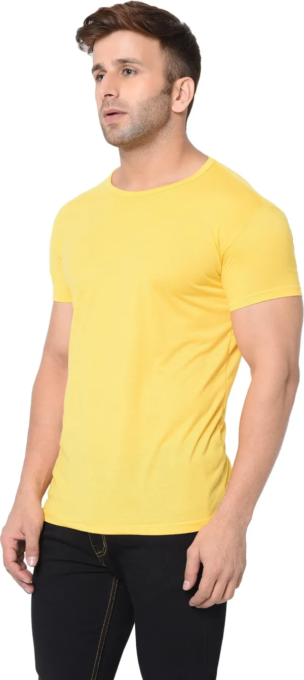 Yellow_Cotton_Solid_Round_Neck_Regukar_Fit_T-Shirt_For_Men
