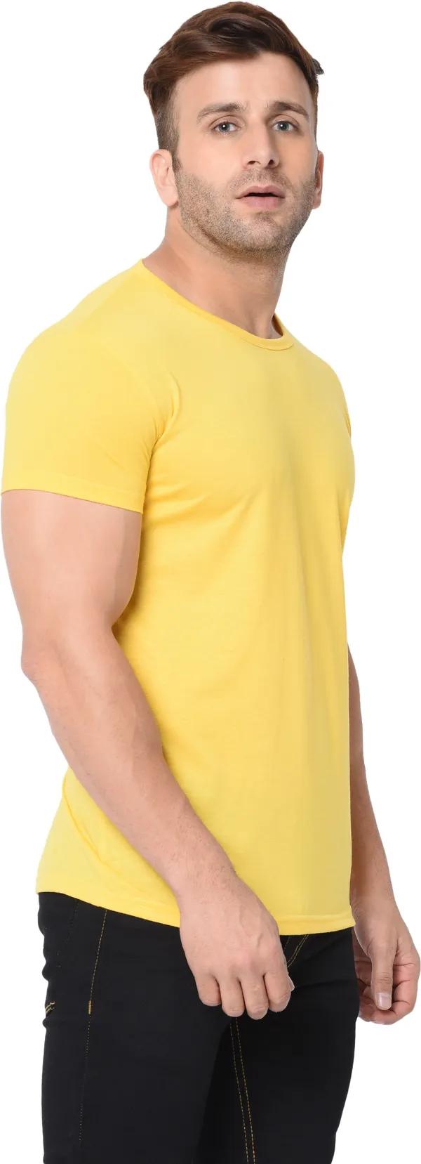 Yellow_Cotton_Solid_Round_Neck_Regukar_Fit_T-Shirt_For_Men
