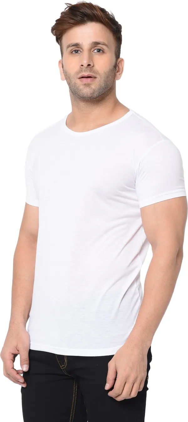 White_Cotton_Solid_Round_Neck_Regukar_Fit_T-Shirt_For_Men