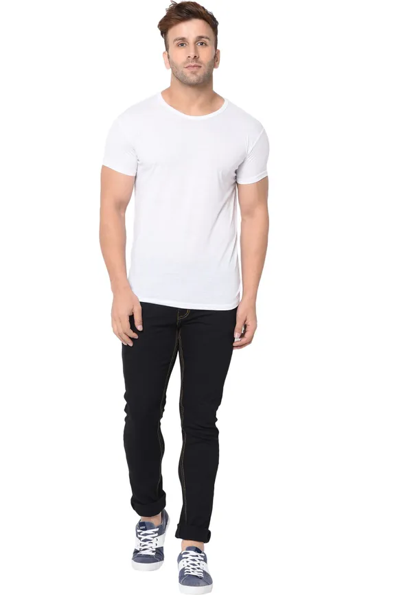 White_Cotton_Solid_Round_Neck_Regukar_Fit_T-Shirt_For_Men