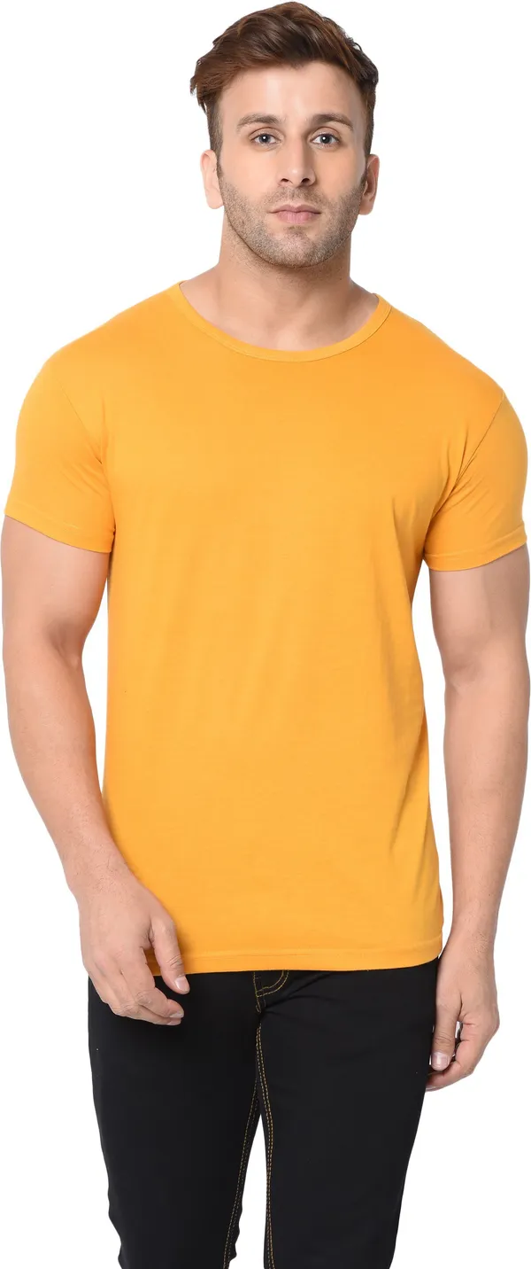 Yellow_Cotton_Solid_Round_Neck_Regukar_Fit_T-Shirt_For_Men