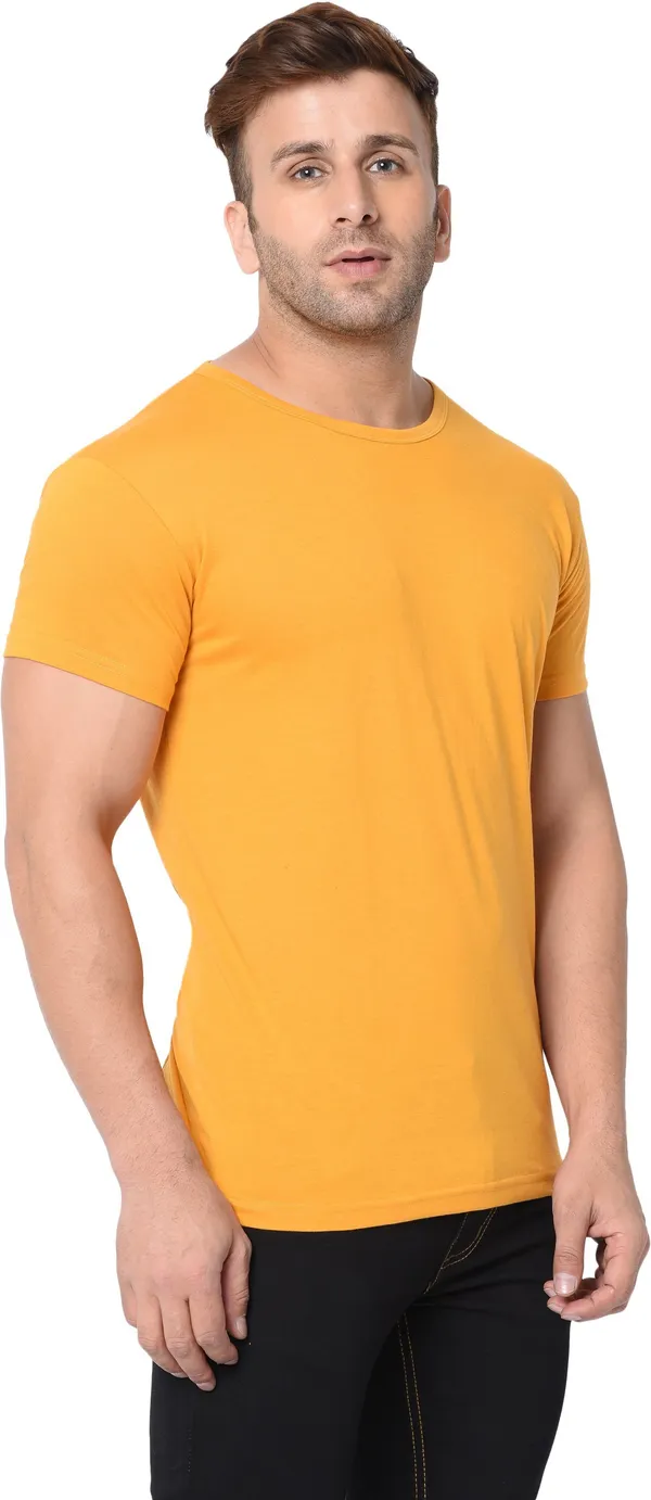 Yellow_Cotton_Solid_Round_Neck_Regukar_Fit_T-Shirt_For_Men