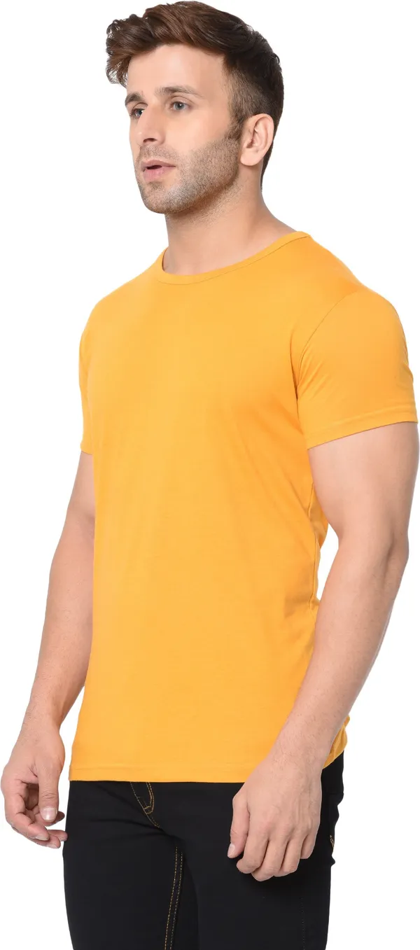 Yellow_Cotton_Solid_Round_Neck_Regukar_Fit_T-Shirt_For_Men