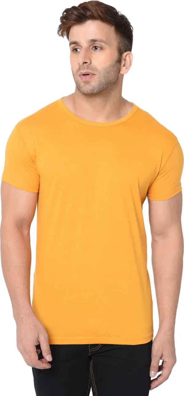 Yellow_Cotton_Solid_Round_Neck_Regukar_Fit_T-Shirt_For_Men
