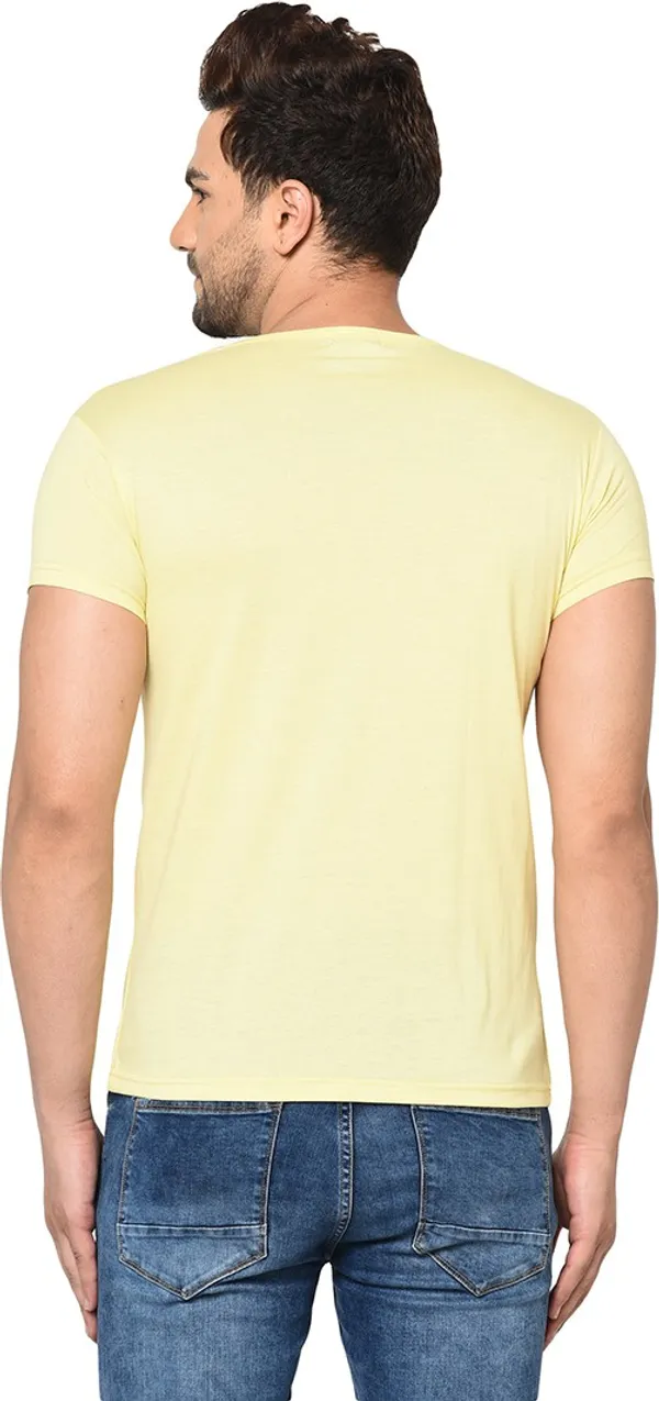 Yellow_Cotton_Solid_V_Neck_Regukar_Fit_T-Shirt_For_Men