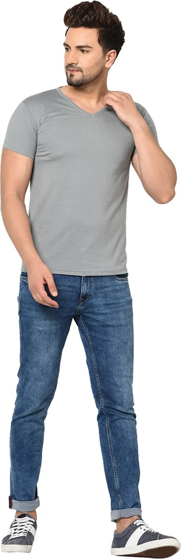 Grey_Cotton_Solid_V_Neck_Regukar_Fit_T-Shirt_For_Men
