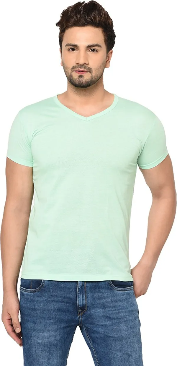Green_Cotton_Solid_V_Neck_Regukar_Fit_T-Shirt_for_men