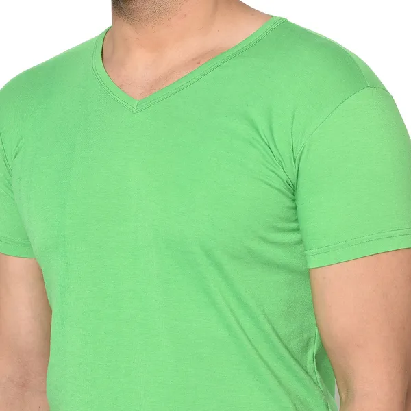 Green_Cotton_Solid_V_Neck_Regukar_Fit_T-Shirt_For_Men