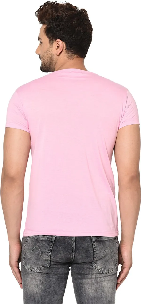 Pink_Cotton_Solid_V_Neck_Regukar_Fit_T-Shirt_For_Men
