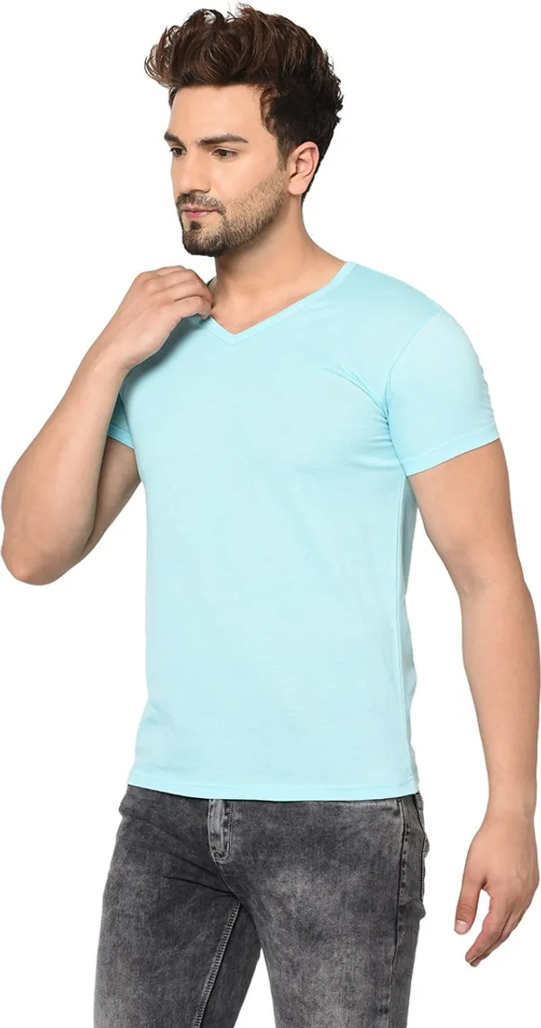 Blue_Cotton_Solid_V_Neck_Regukar_Fit_T-Shirt_For_Men