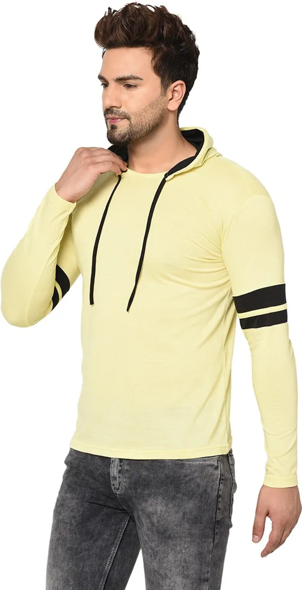 Yellow_Cotton_Solid_Hooded_Neck_Regukar_Fit_T-Shirt_For_Men