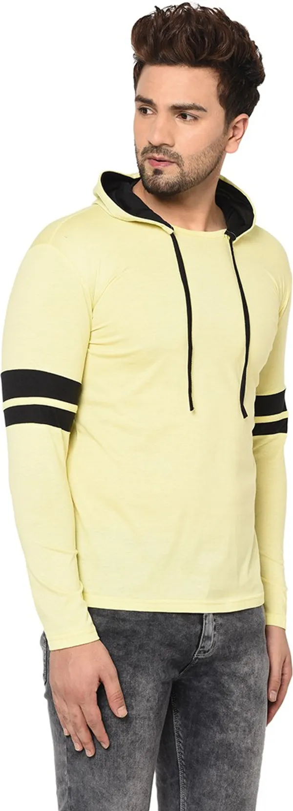 Yellow_Cotton_Solid_Hooded_Neck_Regukar_Fit_T-Shirt_For_Men