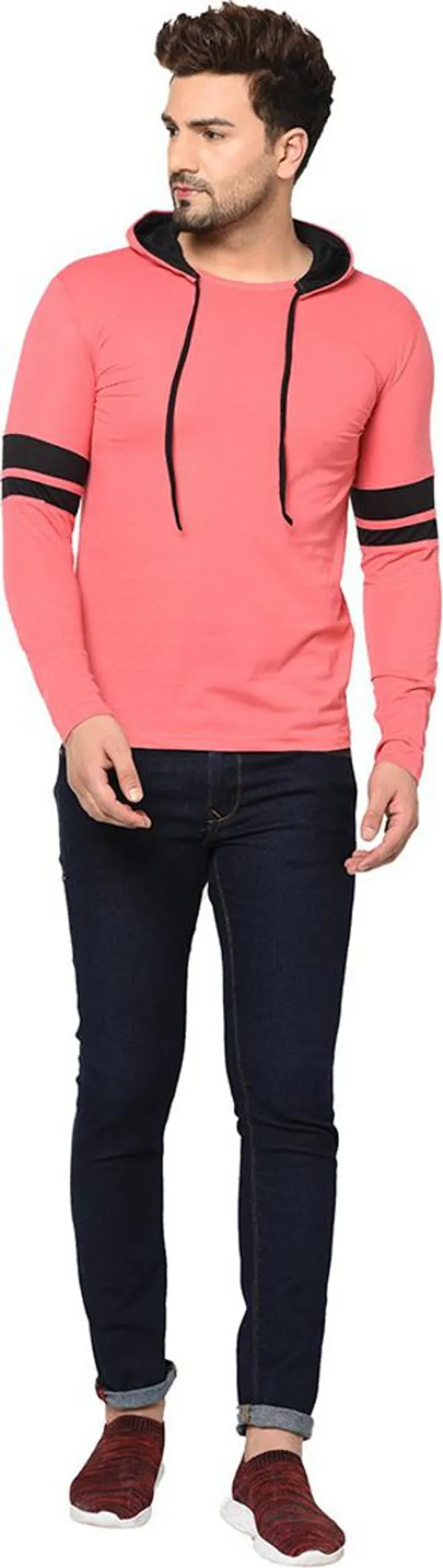 Red_Cotton_Solid_Hooded_Neck_Regukar_Fit_T-Shirt_For_Men