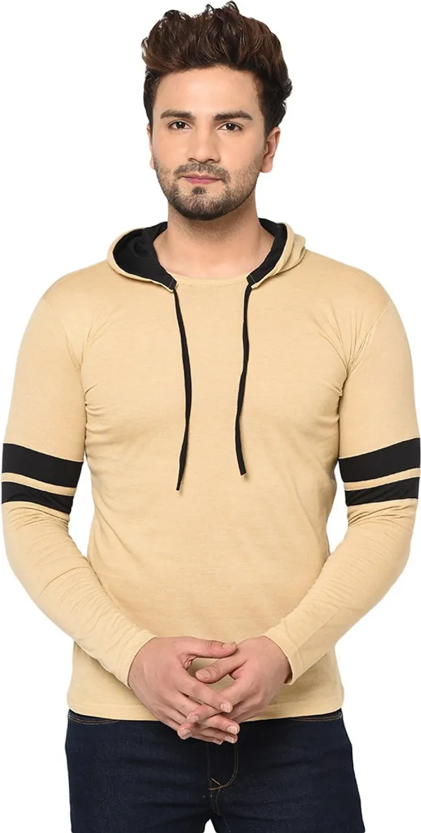 Beige_Cotton_Solid_Hooded_Neck_Regukar_Fit_T-Shirt_For_Men