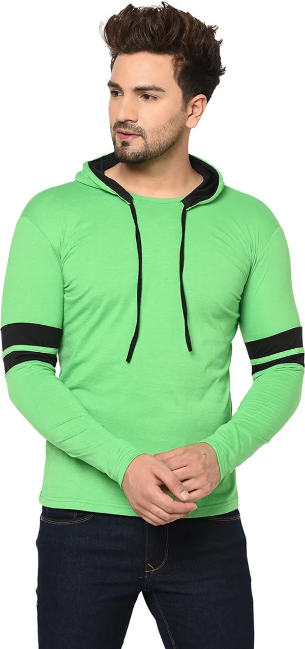Green_Cotton_Solid_Hooded_Neck_Regukar_Fit_T-Shirt_For_Men