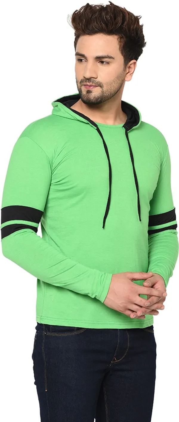 Green_Cotton_Solid_Hooded_Neck_Regukar_Fit_T-Shirt_For_Men