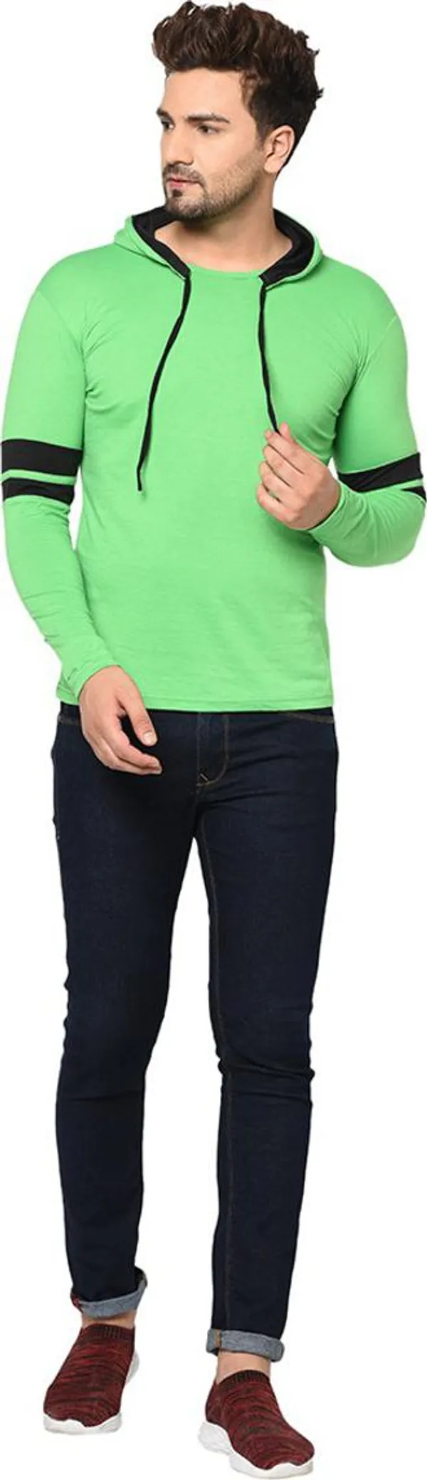 Green_Cotton_Solid_Hooded_Neck_Regukar_Fit_T-Shirt_For_Men