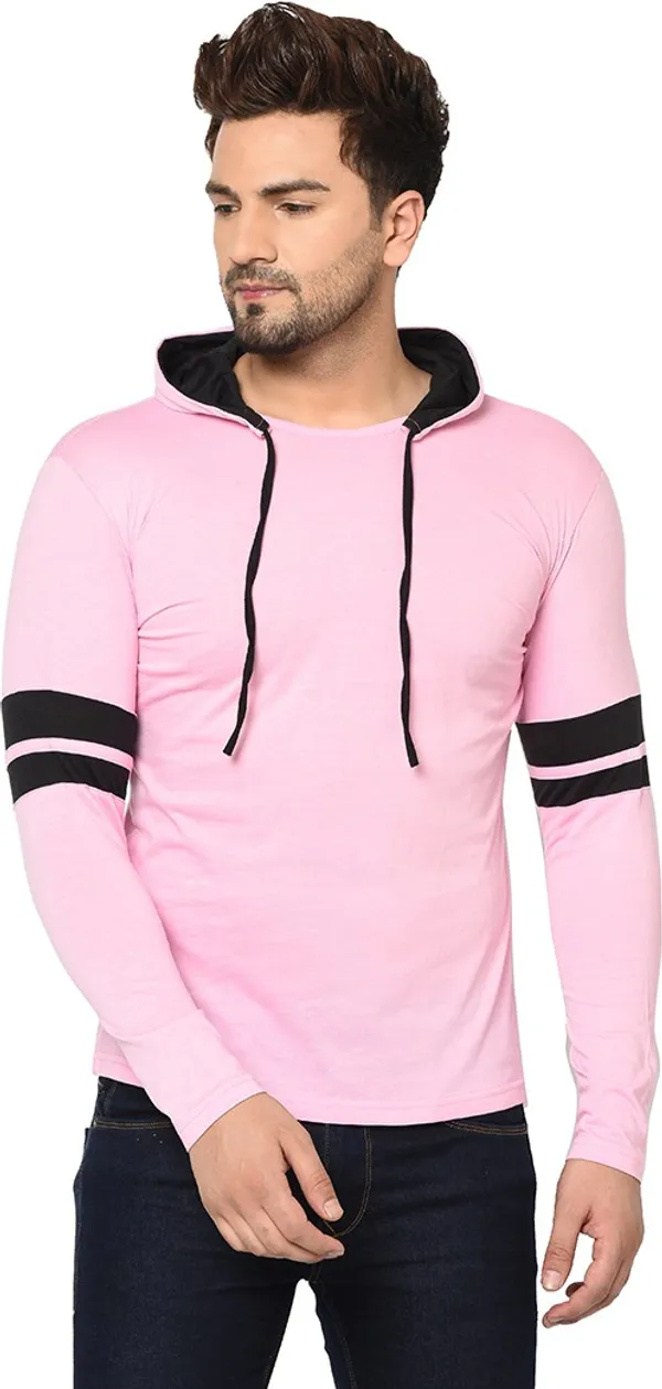 Pink_Cotton_Solid_Hooded_Neck_Regukar_Fit_T-Shirt_For_Men