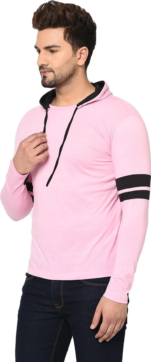 Pink_Cotton_Solid_Hooded_Neck_Regukar_Fit_T-Shirt_For_Men