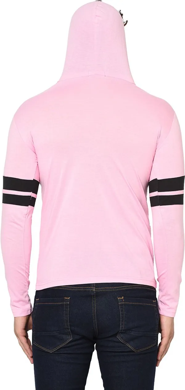 Pink_Cotton_Solid_Hooded_Neck_Regukar_Fit_T-Shirt_For_Men