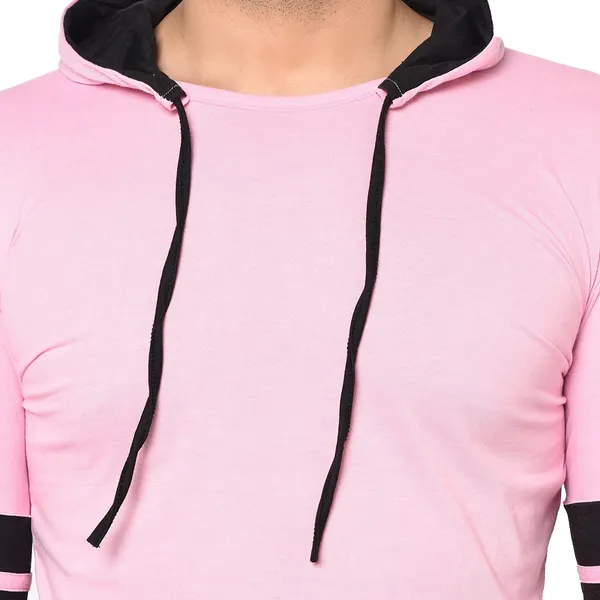 Pink_Cotton_Solid_Hooded_Neck_Regukar_Fit_T-Shirt_For_Men