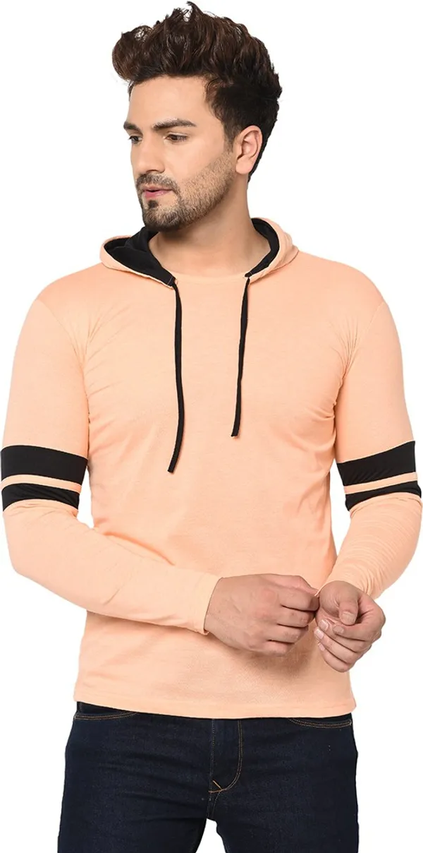 Beige_Cotton_Solid_Hooded_Neck_Regukar_Fit_T-Shirt_For_Men