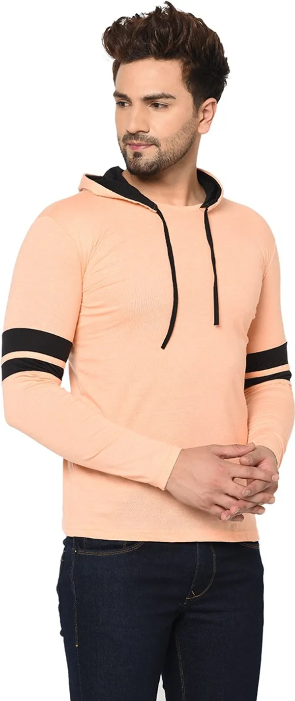 Beige_Cotton_Solid_Hooded_Neck_Regukar_Fit_T-Shirt_For_Men