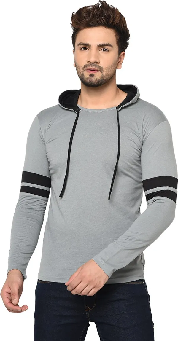 Grey_Cotton_Solid_Hooded_Neck_Regukar_Fit_T-Shirt_For_Men