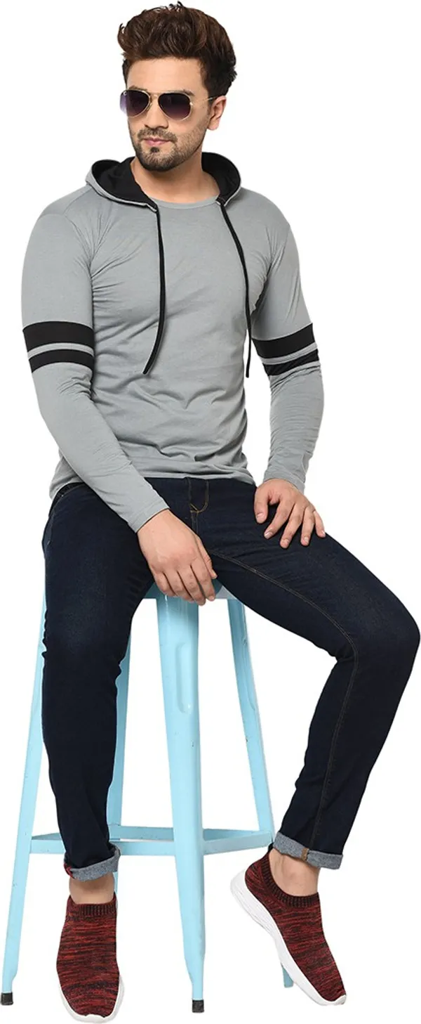 Grey_Cotton_Solid_Hooded_Neck_Regukar_Fit_T-Shirt_For_Men