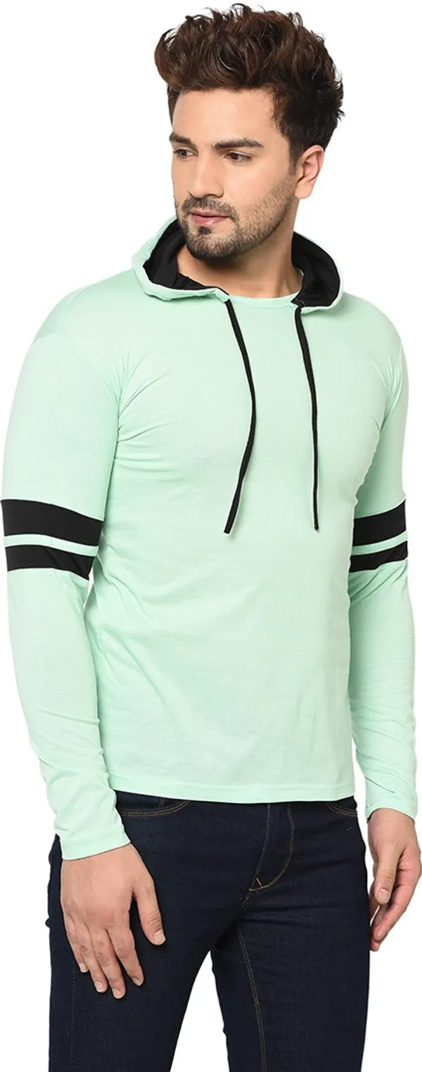 Green_Cotton_Solid_Hooded_Neck_Regukar_Fit_T-Shirt_For_Men