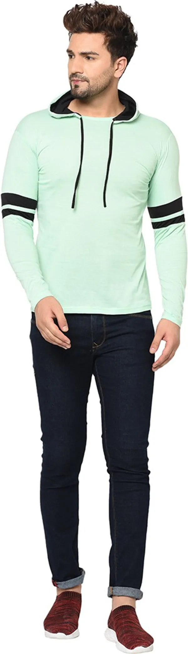 Green_Cotton_Solid_Hooded_Neck_Regukar_Fit_T-Shirt_For_Men