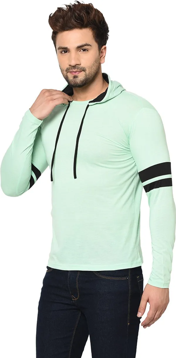 Green_Cotton_Solid_Hooded_Neck_Regukar_Fit_T-Shirt_For_Men