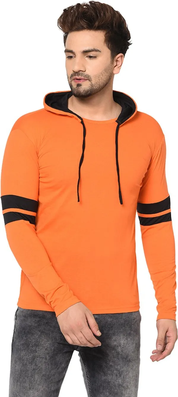 Orange_Cotton_Solid_Hooded_Neck_Regukar_Fit_T-Shirt_For_Men