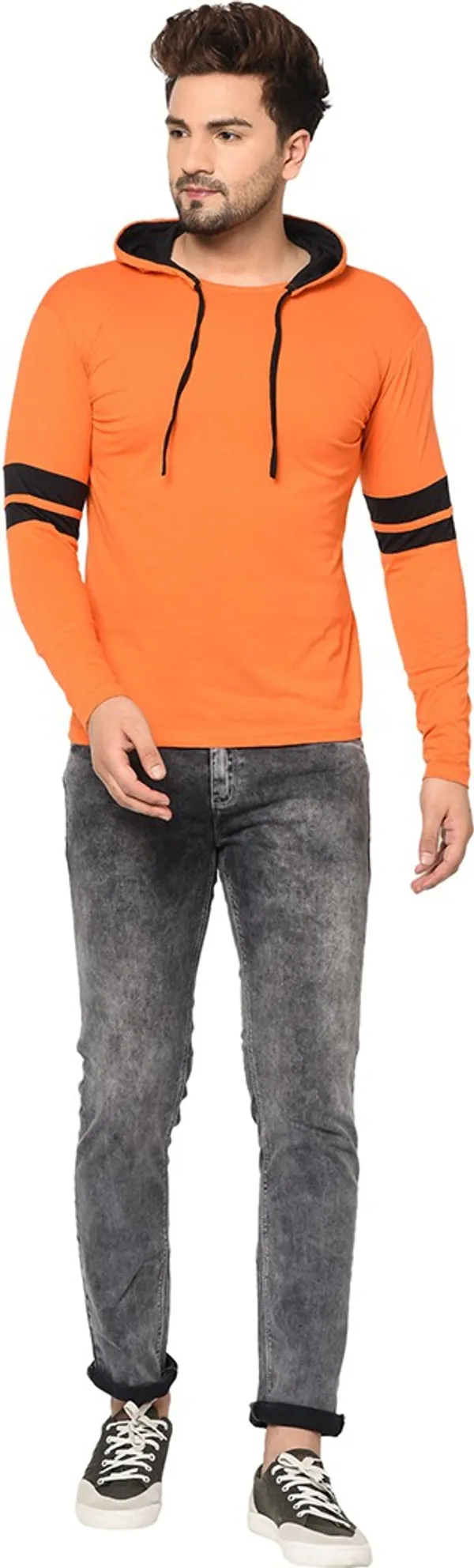 Orange_Cotton_Solid_Hooded_Neck_Regukar_Fit_T-Shirt_For_Men