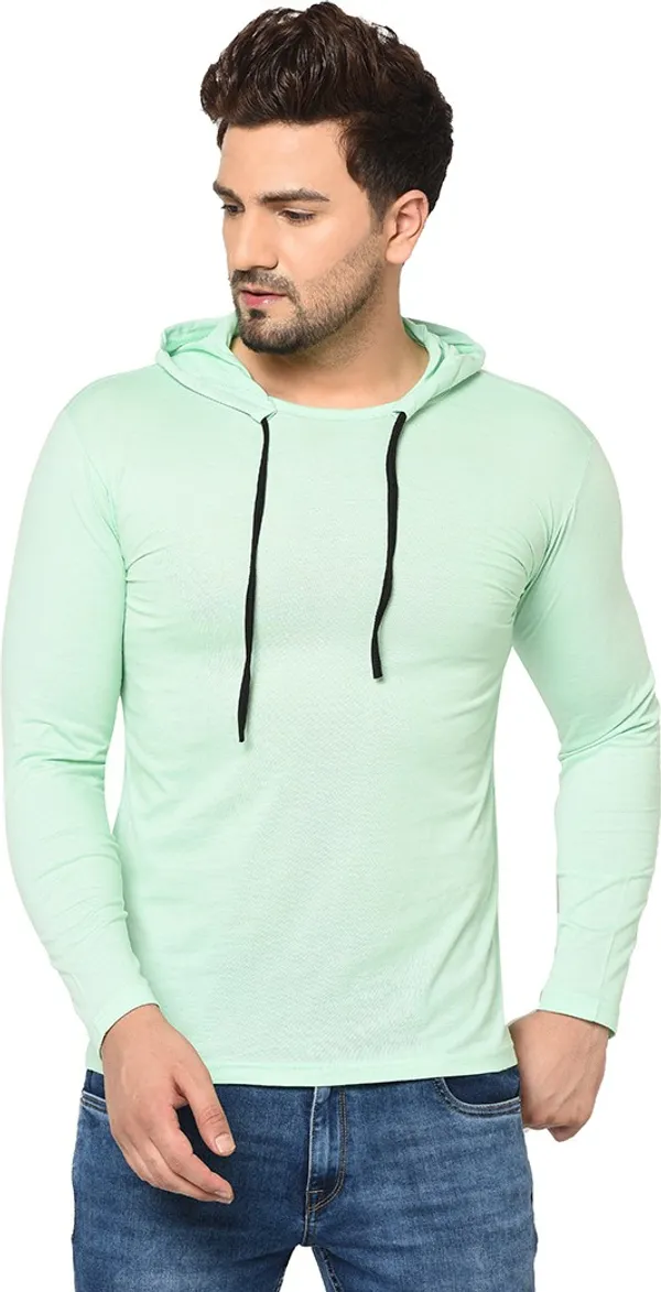 Green_Cotton_Solid_Men_Hooded_Neck_Regukar_Fit_T-Shirt_For_Men