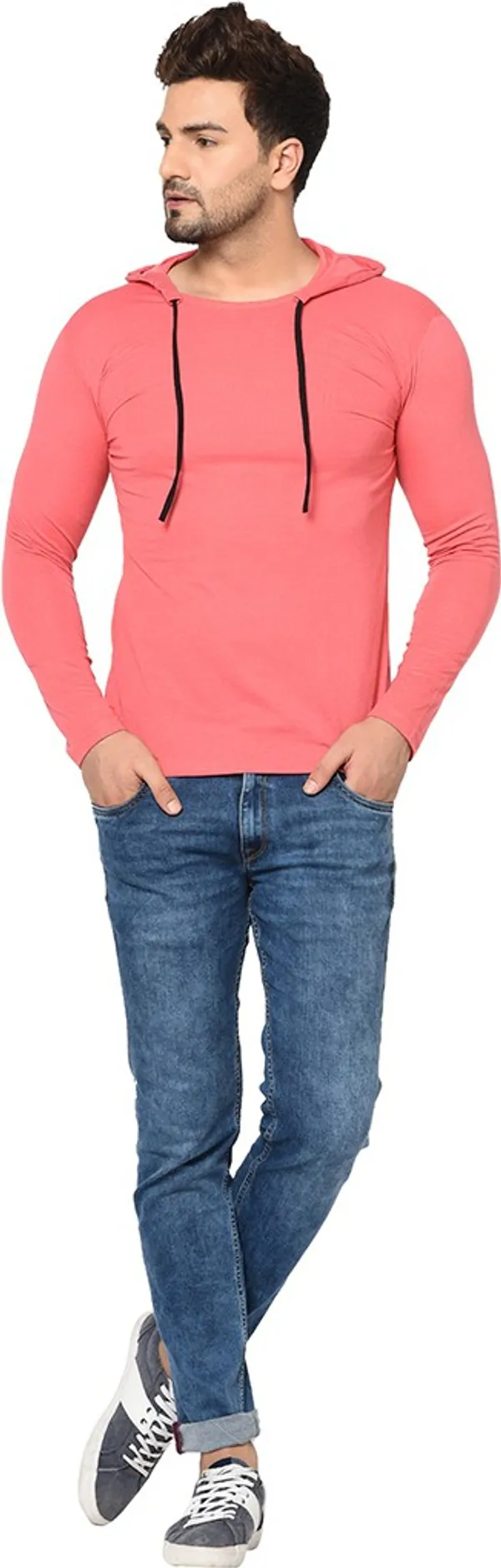 Red_Solid_Cotton_Hooded_T-Shirt_for_Men_|_Regular_Fit