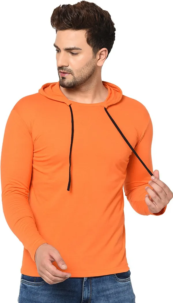 Orange_Cotton_Solid_Hooded_Neck_Regukar_Fit_T-Shirt_For_Men