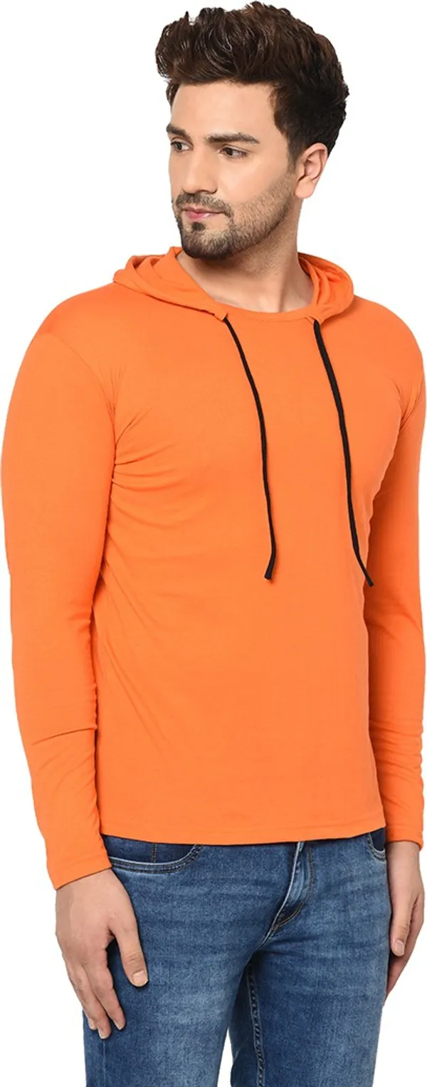 Orange_Cotton_Solid_Hooded_Neck_Regukar_Fit_T-Shirt_For_Men