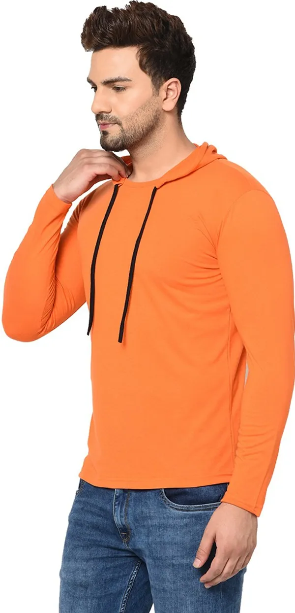 Orange_Cotton_Solid_Hooded_Neck_Regukar_Fit_T-Shirt_For_Men