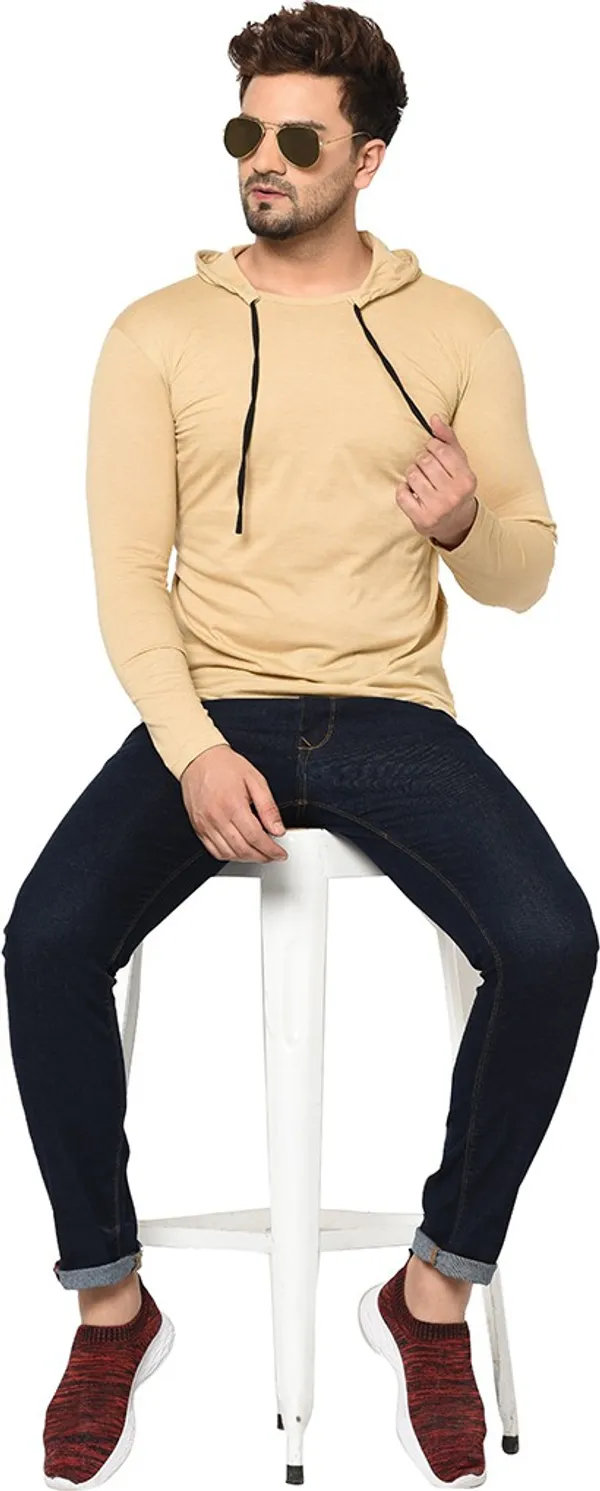 Beige_Cotton_Solid_Hooded_Neck_Regukar_Fit_T-Shirt_For_Men