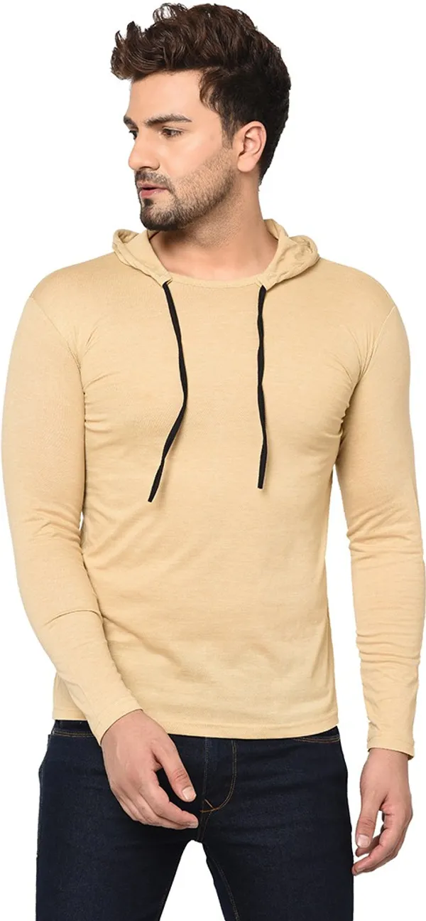 Beige_Cotton_Solid_Hooded_Neck_Regukar_Fit_T-Shirt_For_Men