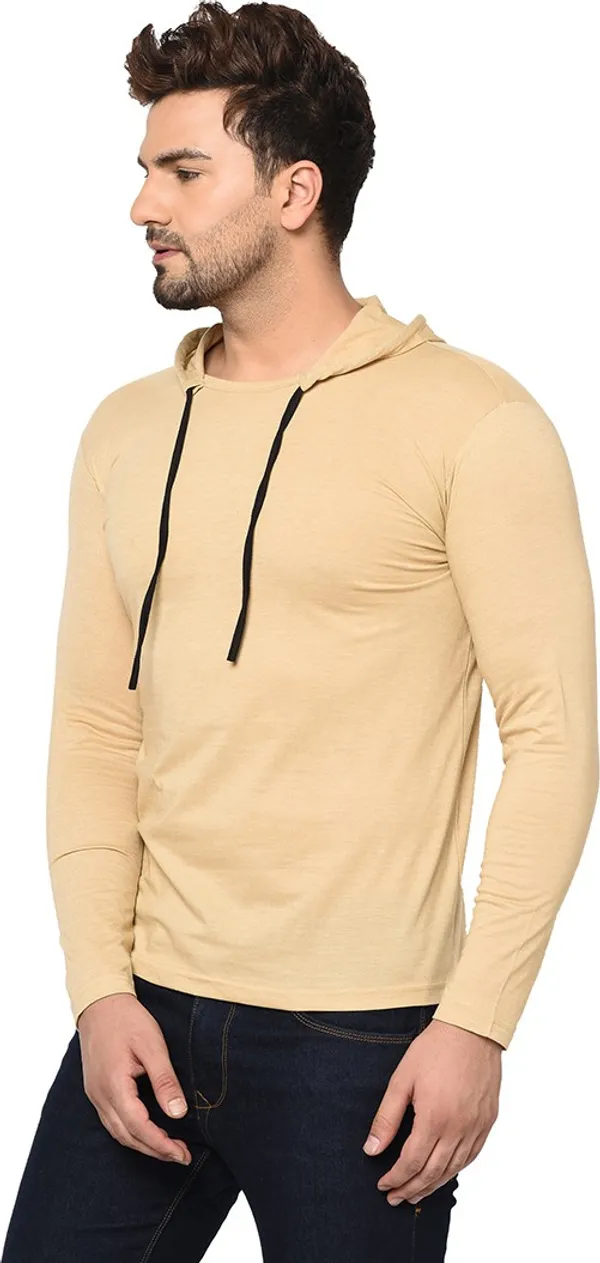 Beige_Cotton_Solid_Hooded_Neck_Regukar_Fit_T-Shirt_For_Men