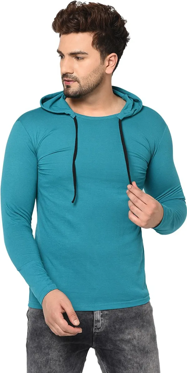 Blue_Cotton_Solid_Hooded_Neck_Regukar_Fit_T-Shirt_For_Men