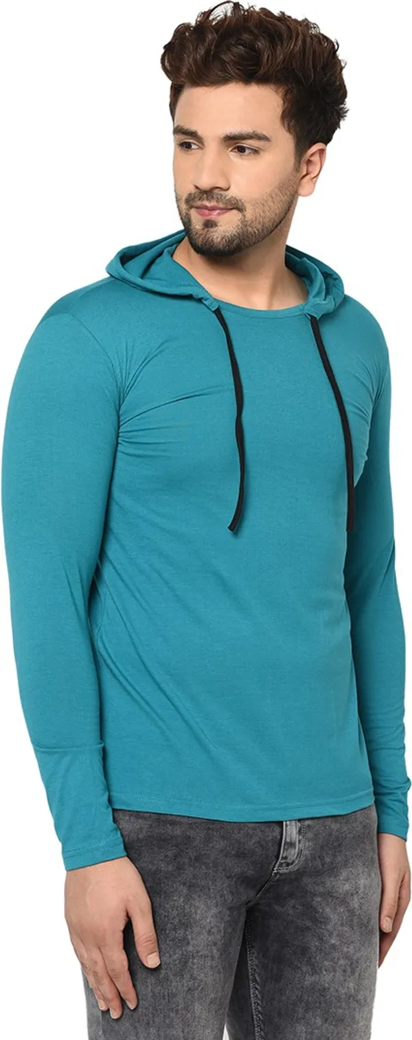 Blue_Cotton_Solid_Hooded_Neck_Regukar_Fit_T-Shirt_For_Men